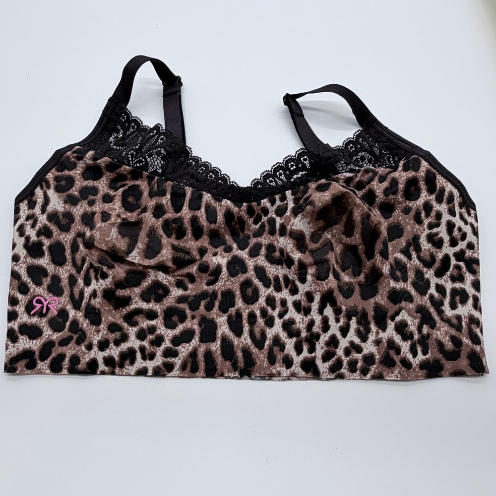 Ruby Ribbon Leopard Print Lace Trim Cami Demi Bra Size 32 Wireless 1801
